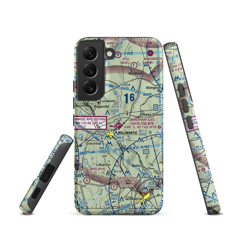 Windham Airport (IJD) VFR Sectional Samsung Phone Case Samsung Galaxy S22 model shown