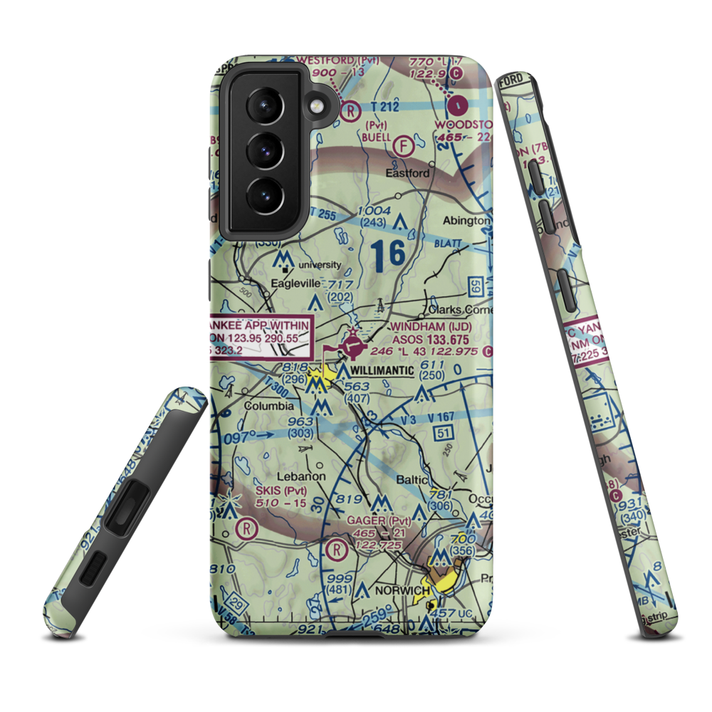 Windham Airport (IJD) VFR Sectional Samsung Phone Case Samsung Galaxy S21 FE model shown