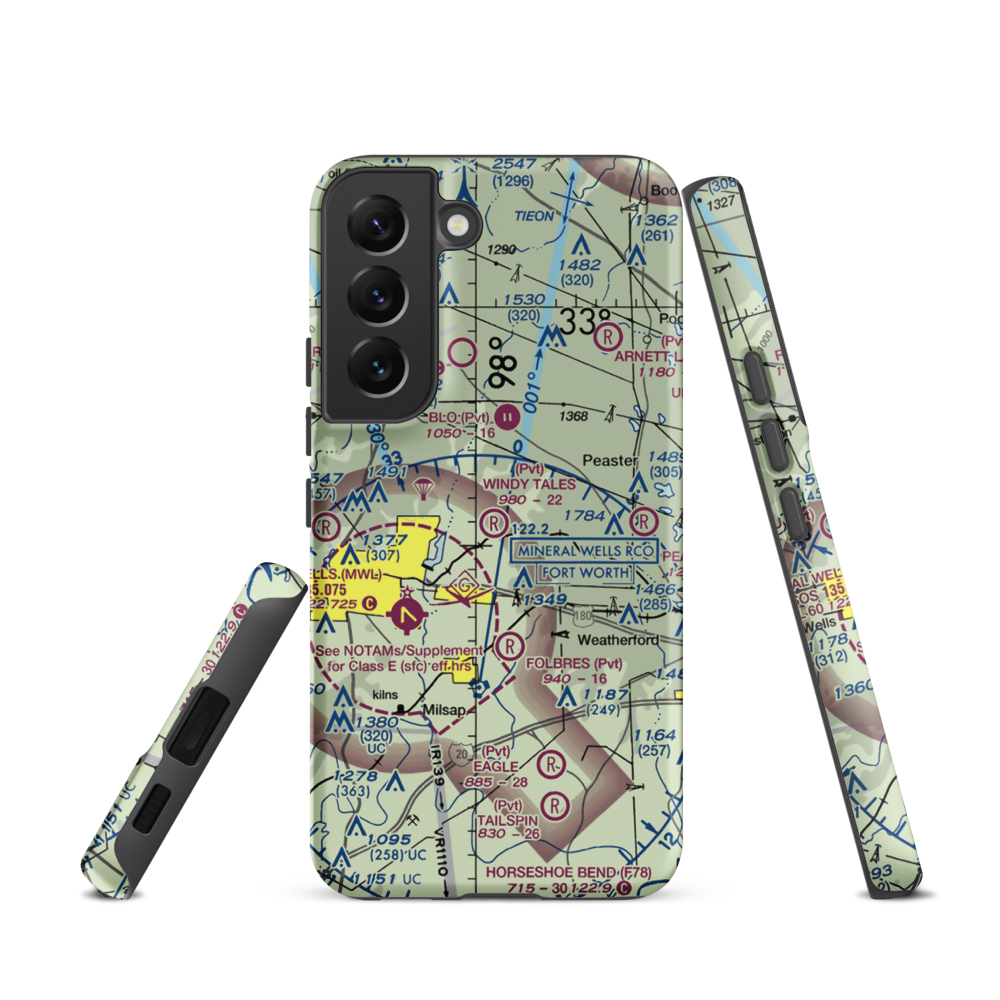 Windy Tales Airport (TX34) VFR Sectional Samsung Phone Case Samsung Galaxy S22 model shown