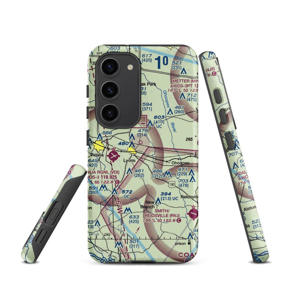 Winge Farms Airport (GE23) VFR Sectional Samsung Phone Case Samsung Galaxy S23 model shown
