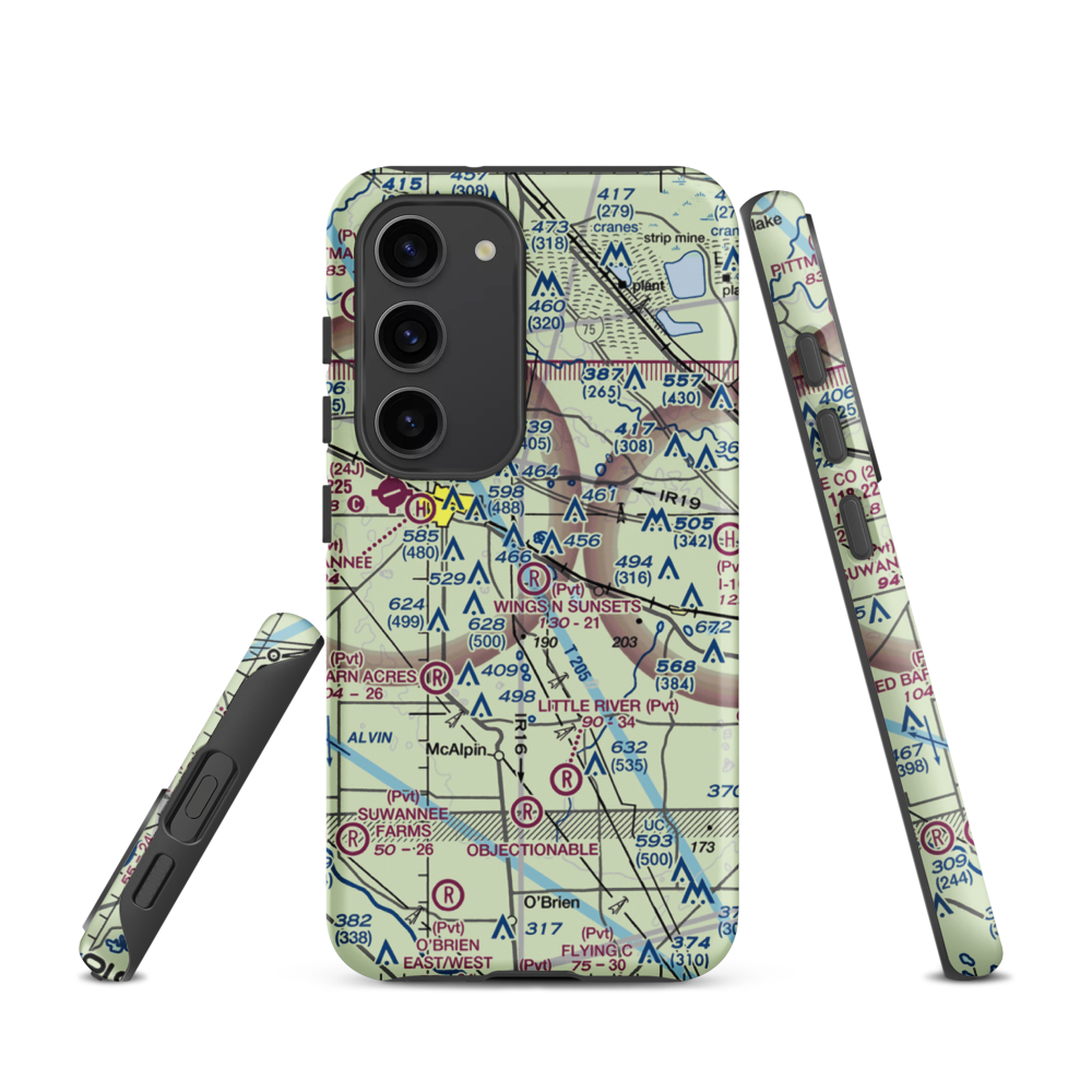 Wings N Sunsets LLC Airport (FL07) VFR Sectional Samsung Phone Case Samsung Galaxy S23 model shown