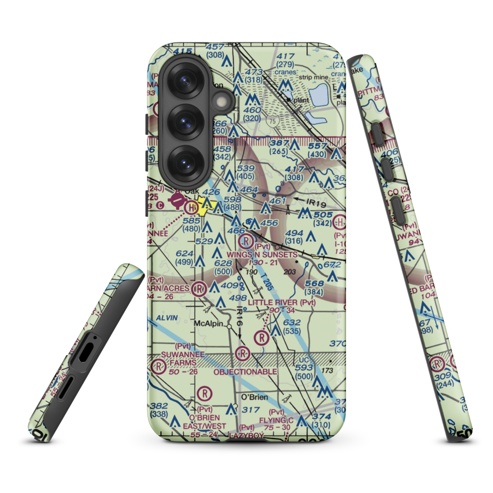 Wings N Sunsets LLC Airport (FL07) VFR Sectional Samsung Phone Case Samsung Galaxy S25 Plus model shown