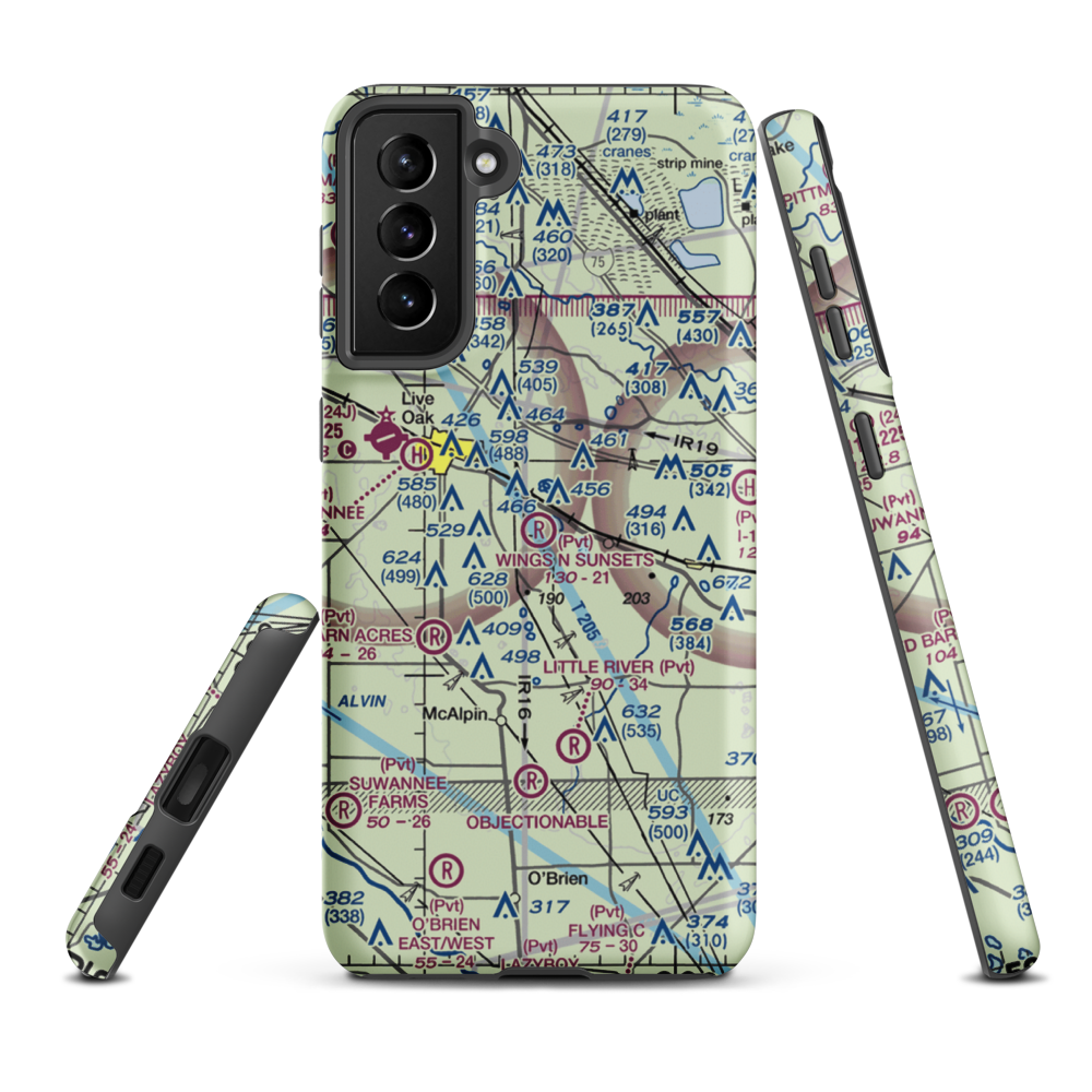 Wings N Sunsets LLC Airport (FL07) VFR Sectional Samsung Phone Case Samsung Galaxy S21 Plus model shown