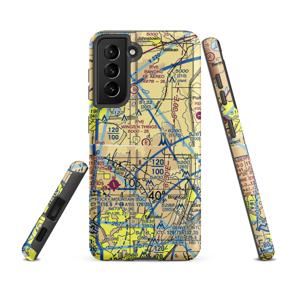 Wings N Things Airpark & Museum Airport (CO58) VFR Sectional Samsung Phone Case Samsung Galaxy S21 FE model shown