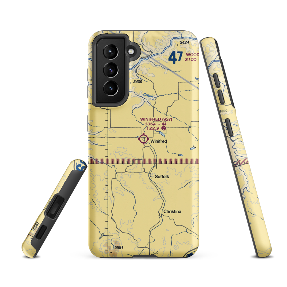 Winifred Airport (9S7) VFR Sectional Samsung Phone Case Samsung Galaxy S21 FE model shown