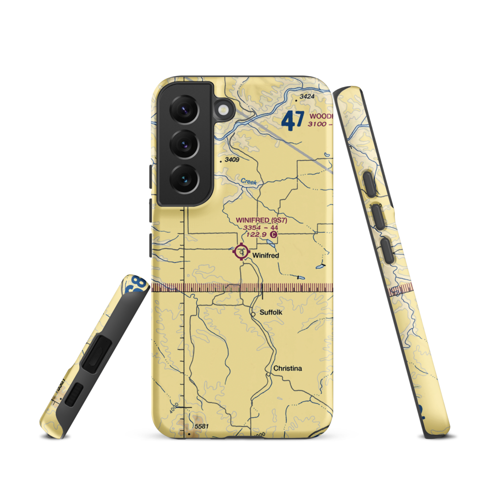 Winifred Airport (9S7) VFR Sectional Samsung Phone Case Samsung Galaxy S22 model shown