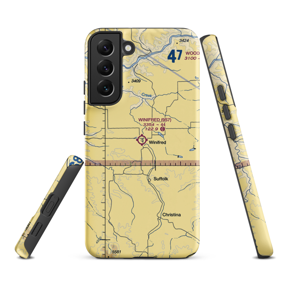 Winifred Airport (9S7) VFR Sectional Samsung Phone Case Samsung Galaxy S22 Plus model shown