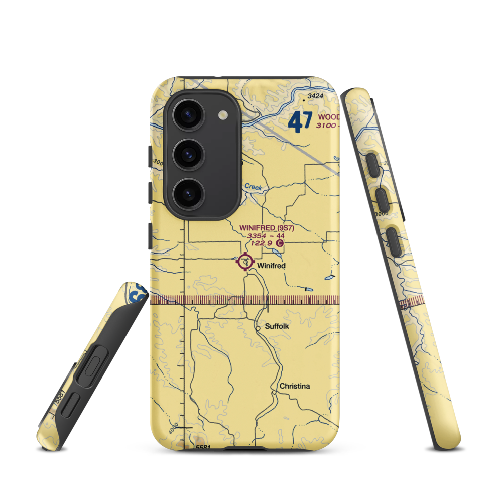 Winifred Airport (9S7) VFR Sectional Samsung Phone Case Samsung Galaxy S23 model shown