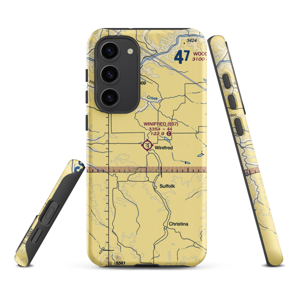 Winifred Airport (9S7) VFR Sectional Samsung Phone Case Samsung Galaxy S23 Plus model shown