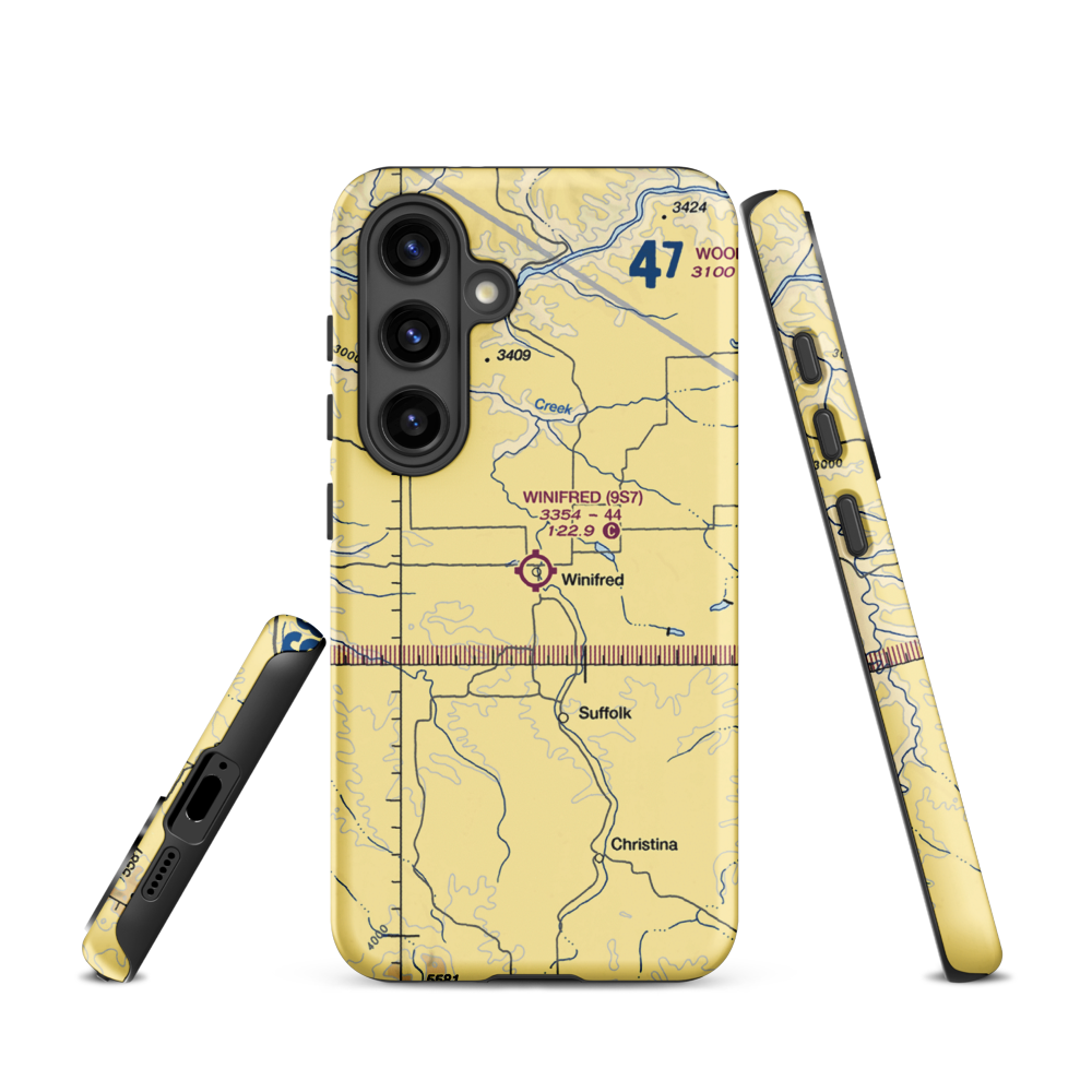 Winifred Airport (9S7) VFR Sectional Samsung Phone Case Samsung Galaxy S24 model shown