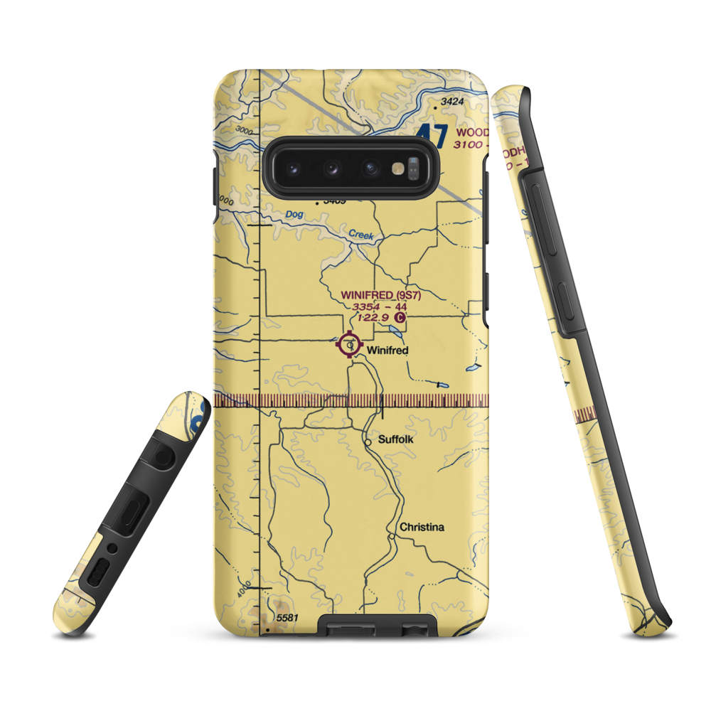 Winifred Airport (9S7) VFR Sectional Samsung Phone Case Samsung Galaxy S10 Plus model shown