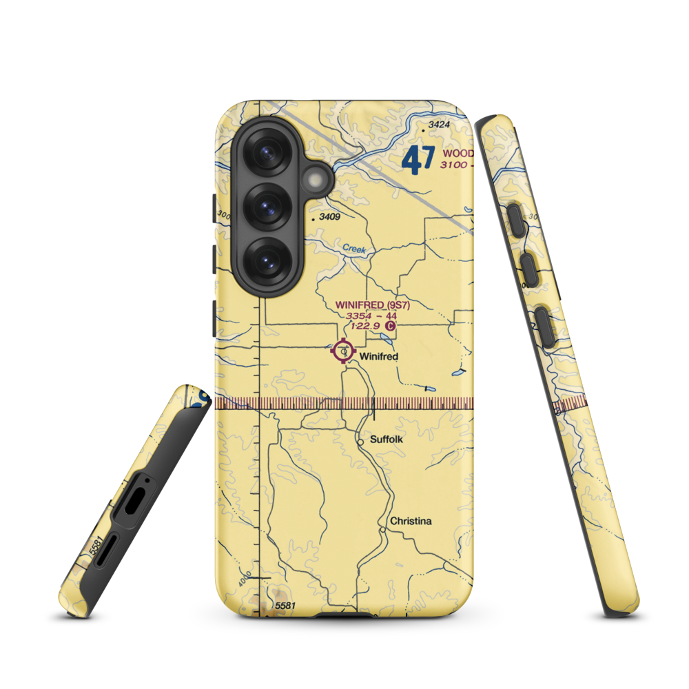 Winifred Airport (9S7) VFR Sectional Samsung Phone Case Samsung Galaxy S25 model shown
