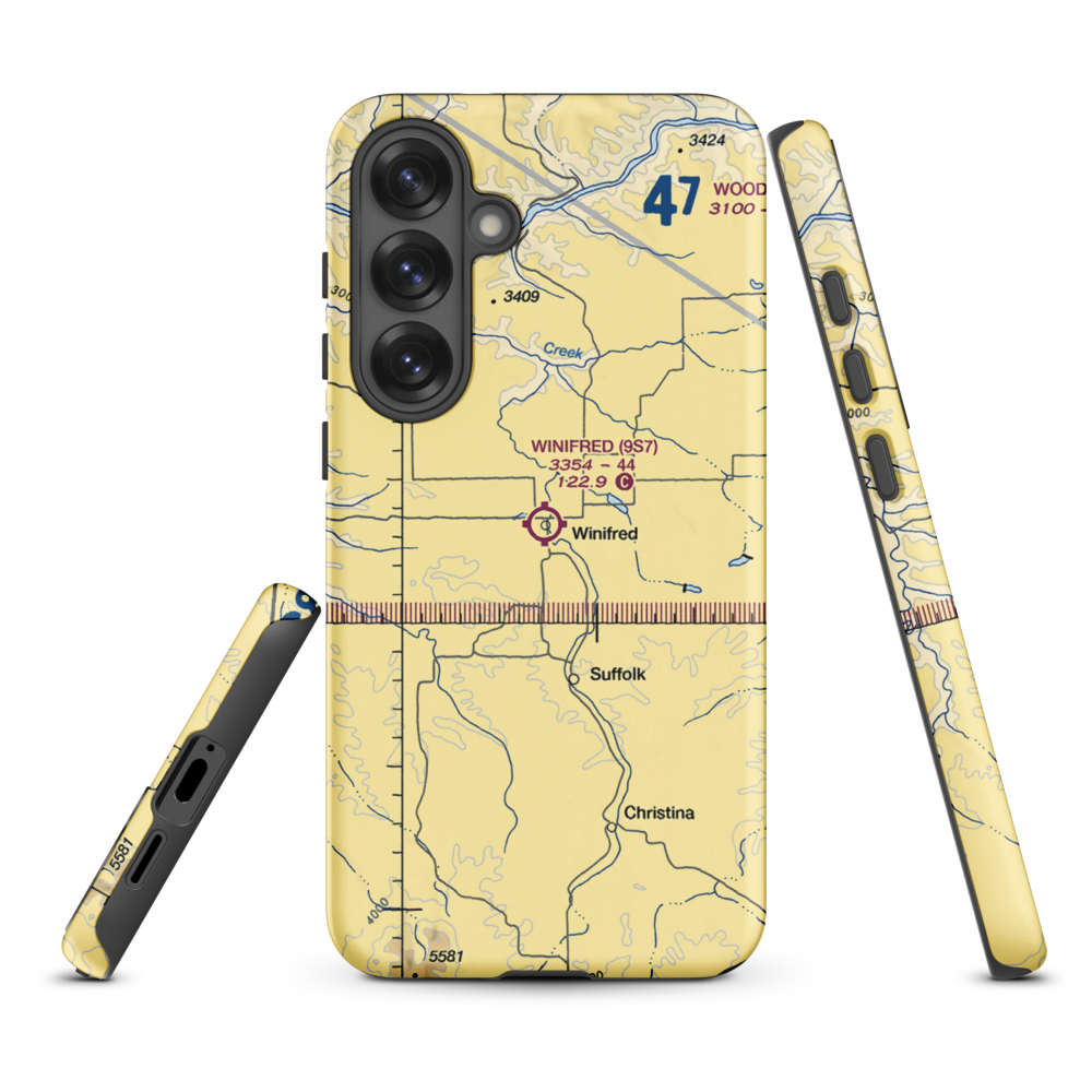 Winifred Airport (9S7) VFR Sectional Samsung Phone Case Samsung Galaxy S25 Plus model shown