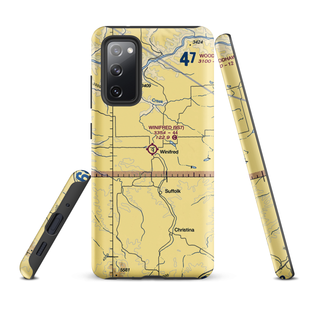 Winifred Airport (9S7) VFR Sectional Samsung Phone Case Samsung Galaxy S20 FE model shown