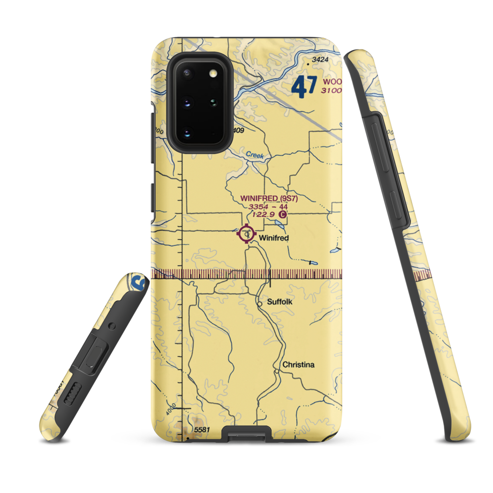 Winifred Airport (9S7) VFR Sectional Samsung Phone Case Samsung Galaxy S20 Plus model shown