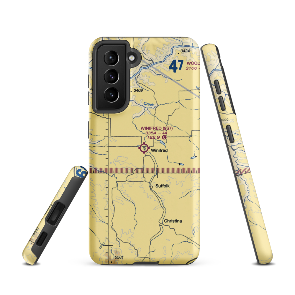 Winifred Airport (9S7) VFR Sectional Samsung Phone Case Samsung Galaxy S21 model shown