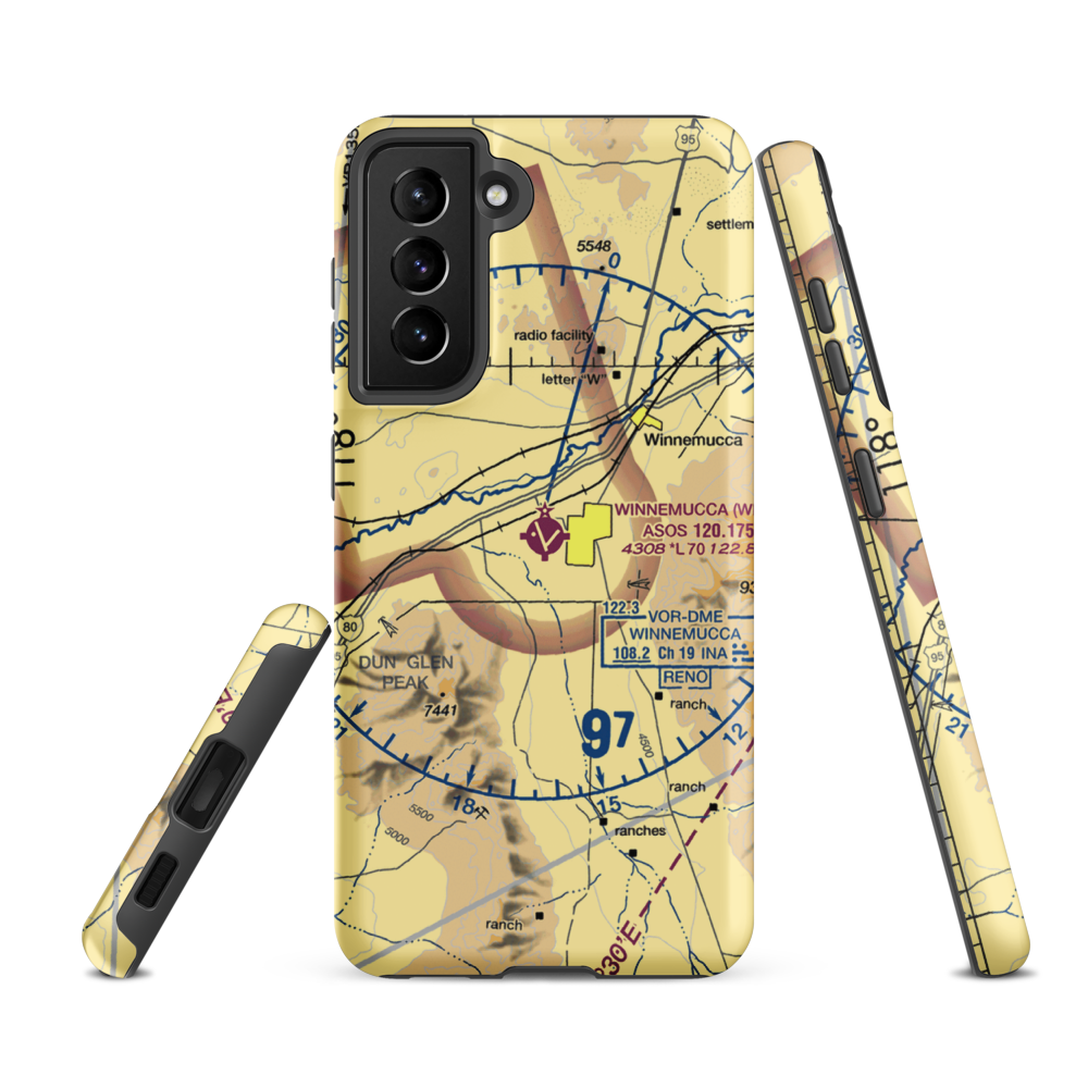 Winnemucca Municipal Airport (WMC) VFR Sectional Samsung Phone Case Samsung Galaxy S21 FE model shown