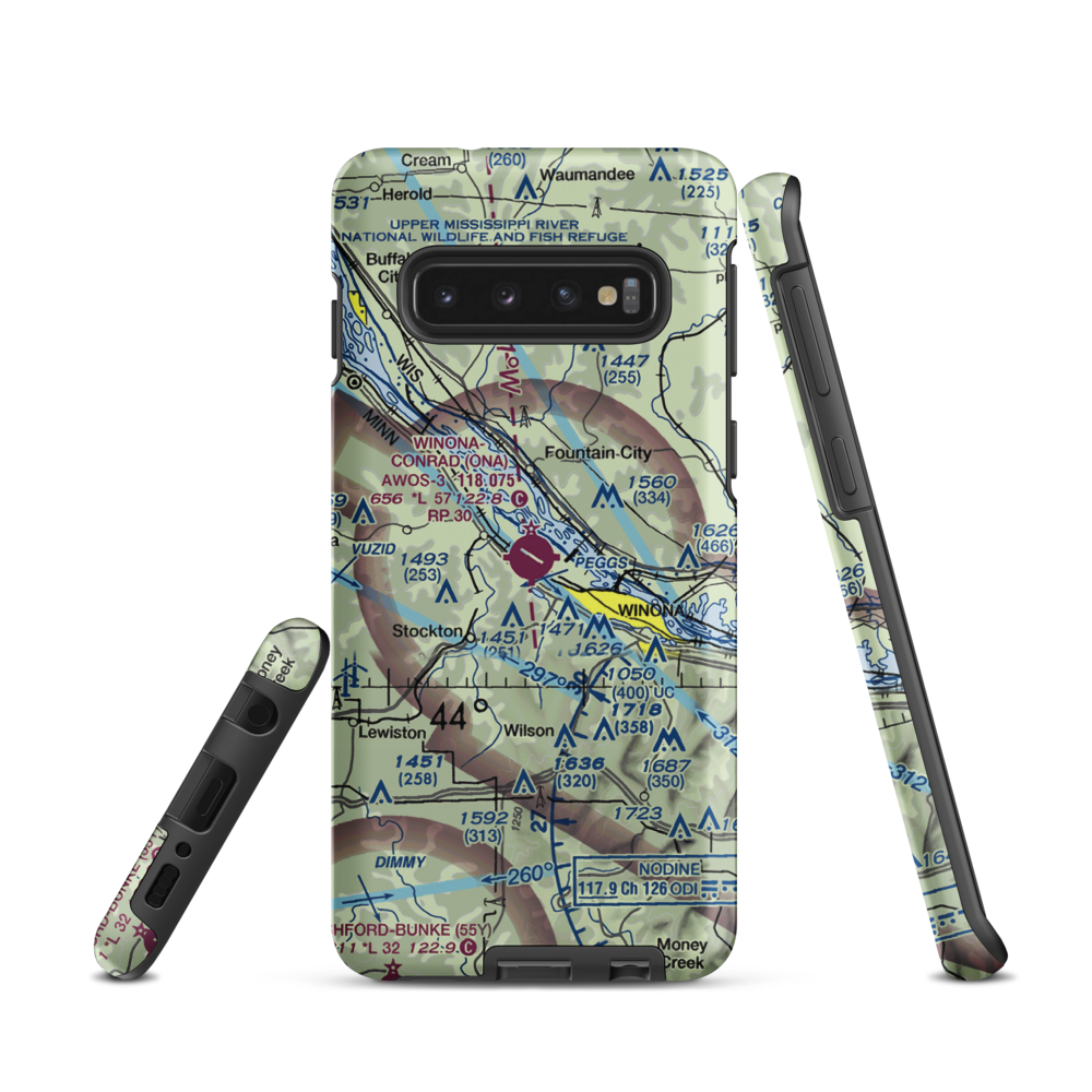 Winona Municipal-Max Conrad Field (ONA) VFR Sectional Samsung Phone Case Samsung Galaxy S10 model shown