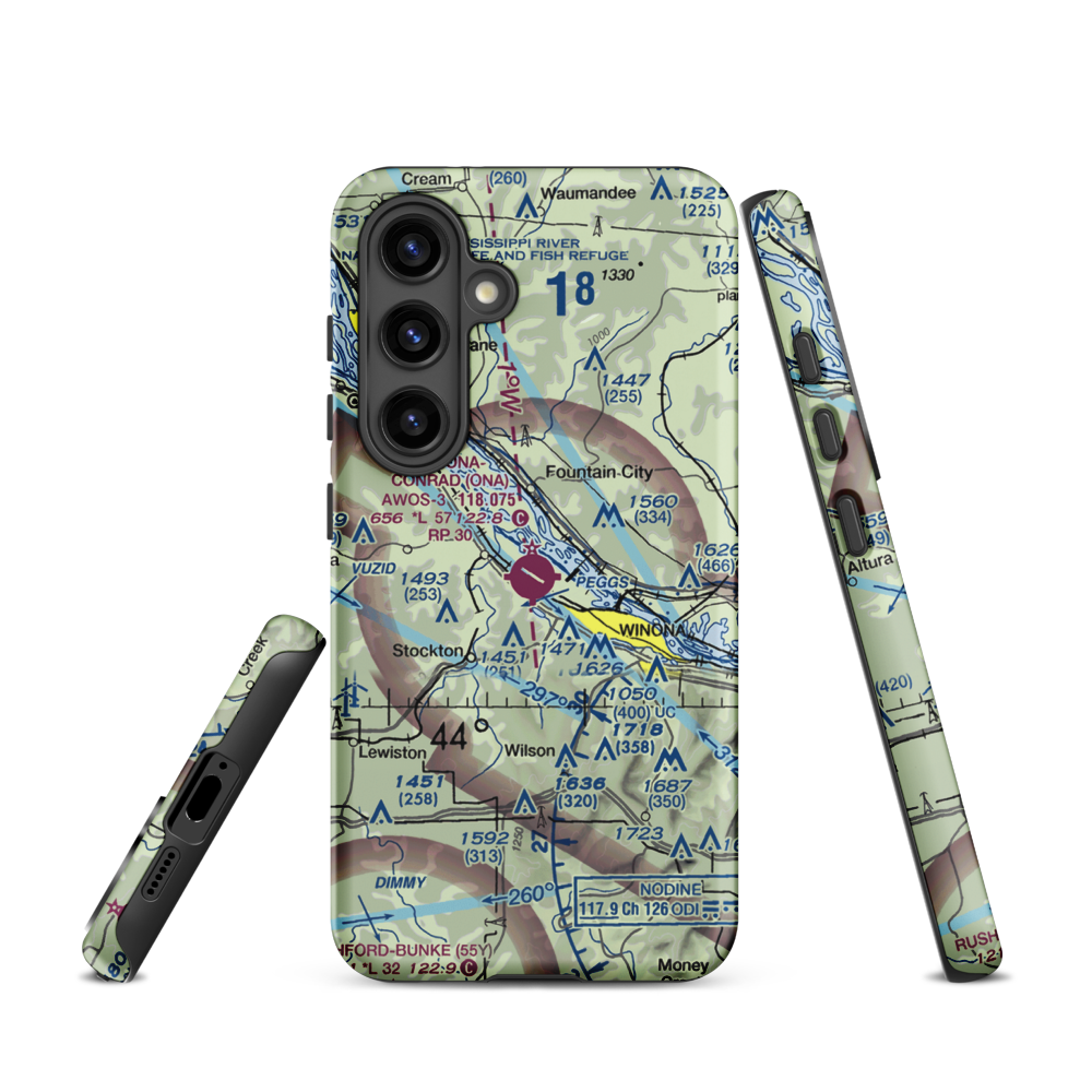 Winona Municipal-Max Conrad Field (ONA) VFR Sectional Samsung Phone Case Samsung Galaxy S24 model shown