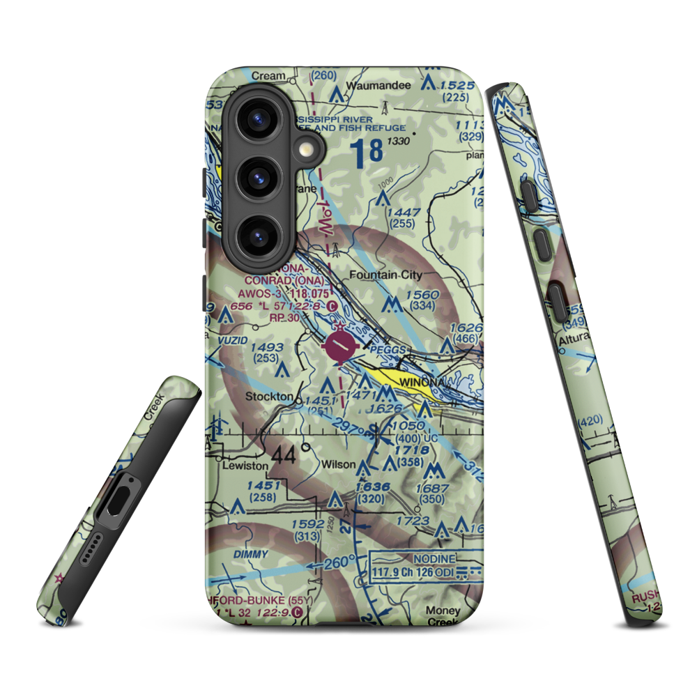Winona Municipal-Max Conrad Field (ONA) VFR Sectional Samsung Phone Case Samsung Galaxy S24 Plus model shown
