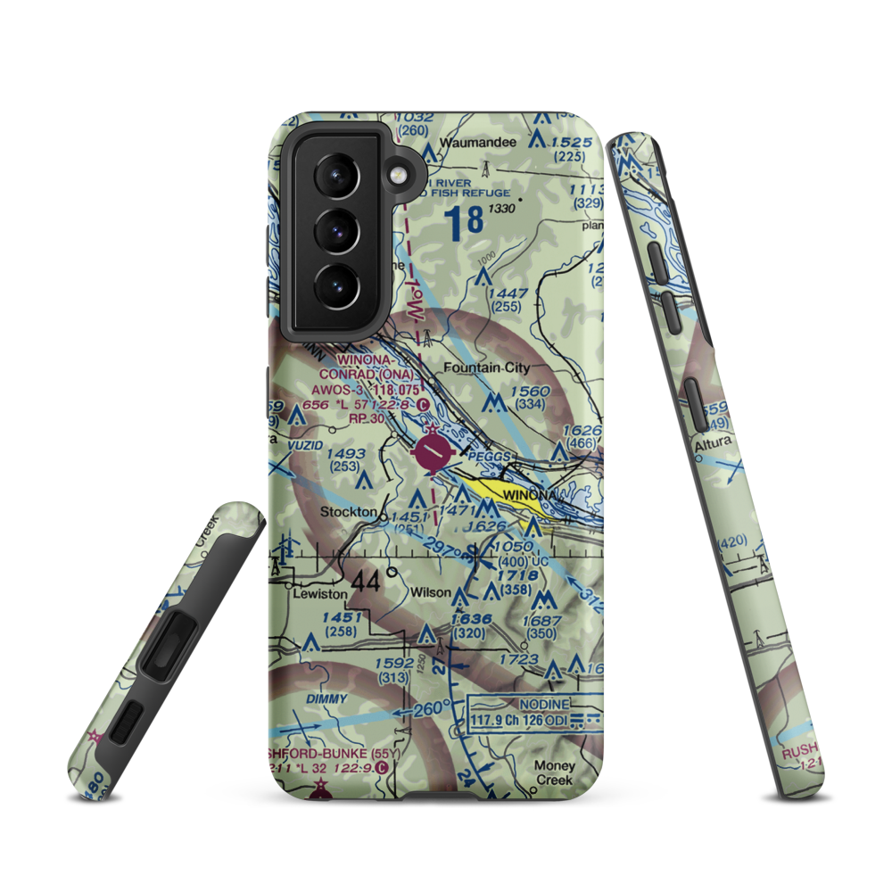 Winona Municipal-Max Conrad Field (ONA) VFR Sectional Samsung Phone Case Samsung Galaxy S21 model shown