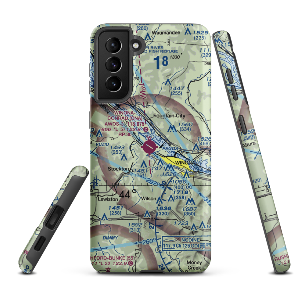 Winona Municipal-Max Conrad Field (ONA) VFR Sectional Samsung Phone Case Samsung Galaxy S21 FE model shown