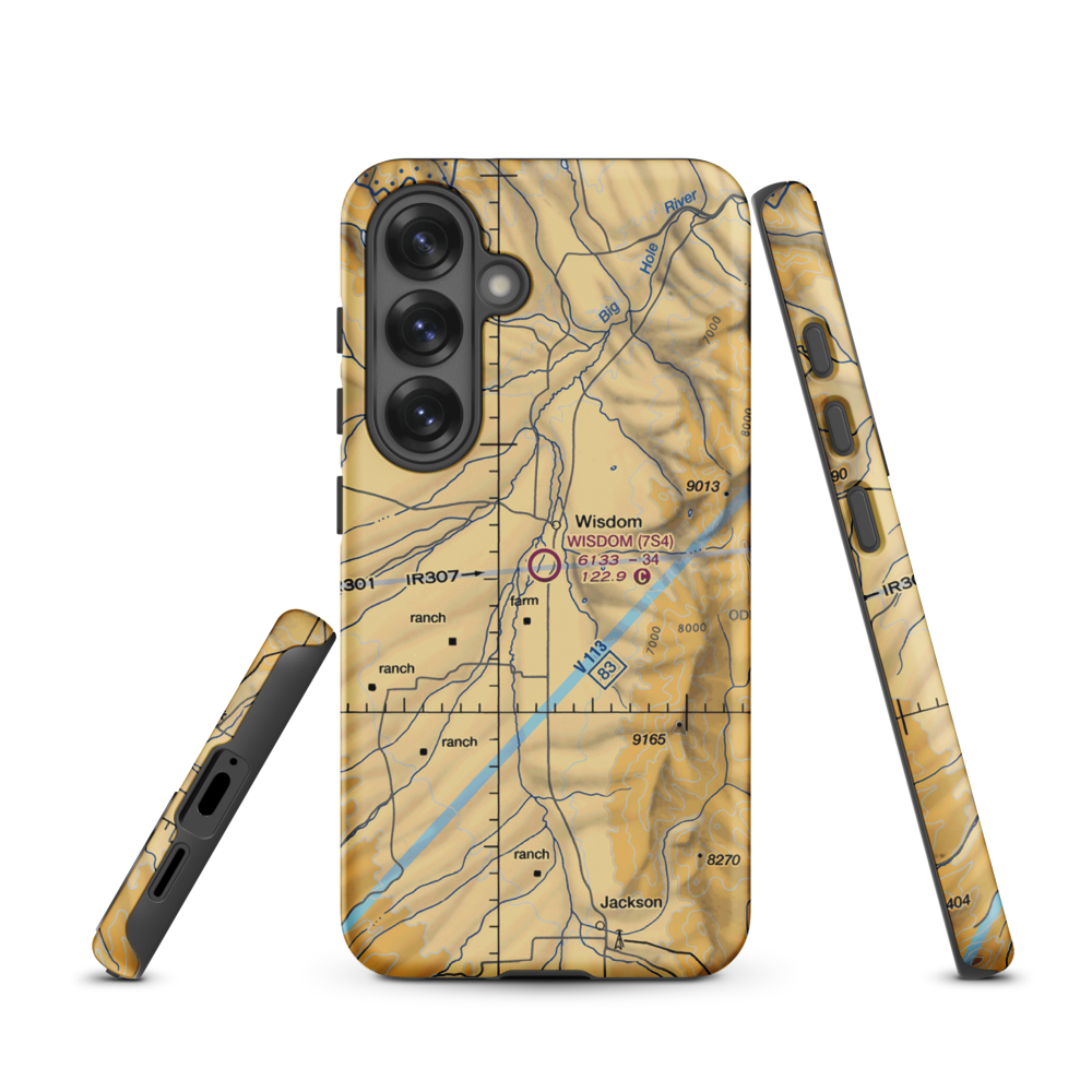 Wisdom Airport (7S4) VFR Sectional Samsung Phone Case Samsung Galaxy S25 model shown
