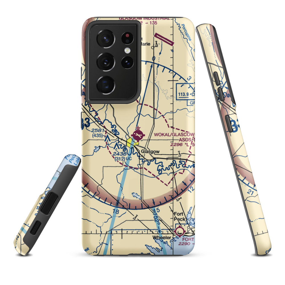 Wokal Field/Glasgow-Valley County Airport (GGW) VFR Sectional Samsung Phone Case Samsung Galaxy S21 Plus model shown