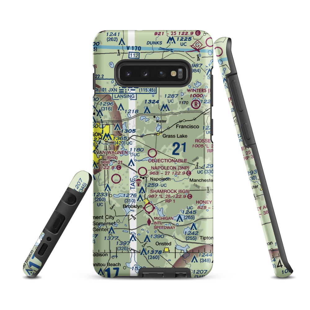 Wolf Lake Airport (26W) VFR Sectional Samsung Phone Case Samsung Galaxy S10e model shown