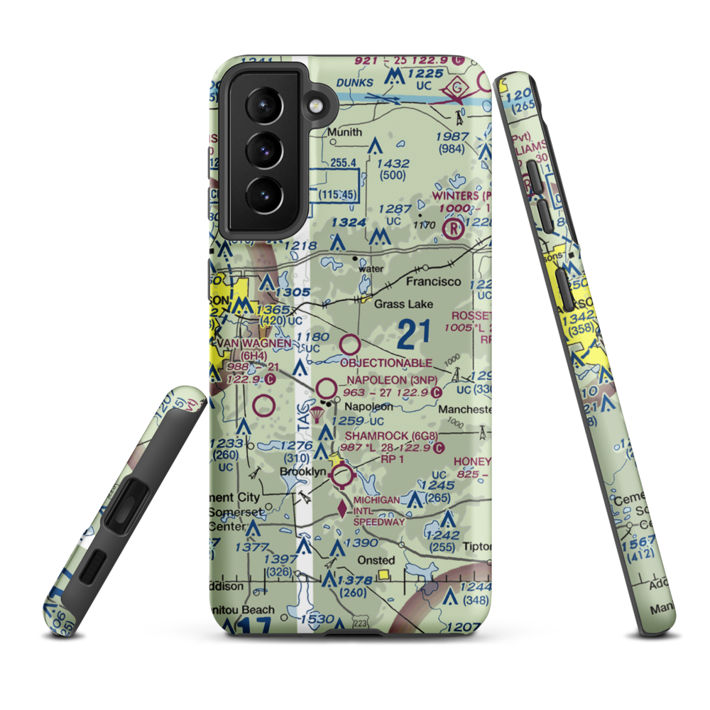 Wolf Lake Airport (26W) VFR Sectional Samsung Phone Case Samsung Galaxy S21 Plus model shown