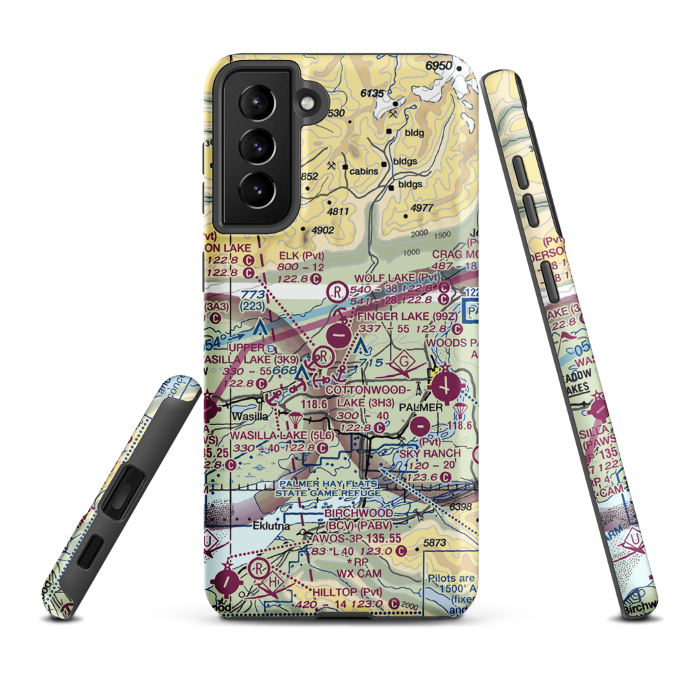 Wolf Lake Airport (4AK6) VFR Sectional Samsung Phone Case Samsung Galaxy S21 Plus model shown