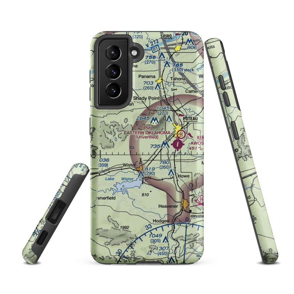 Wolf Mountain Airport (OK59) VFR Sectional Samsung Phone Case Samsung Galaxy S21 FE model shown
