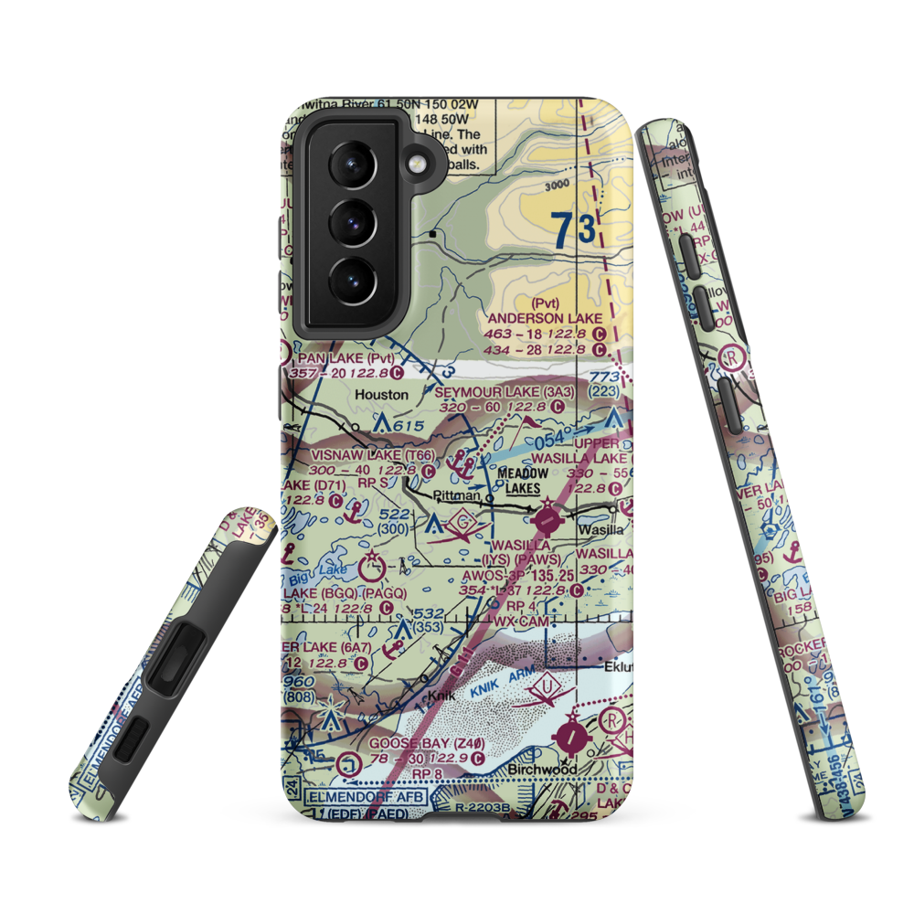 Wolf Track Airport (9AK8) VFR Sectional Samsung Phone Case Samsung Galaxy S21 FE model shown