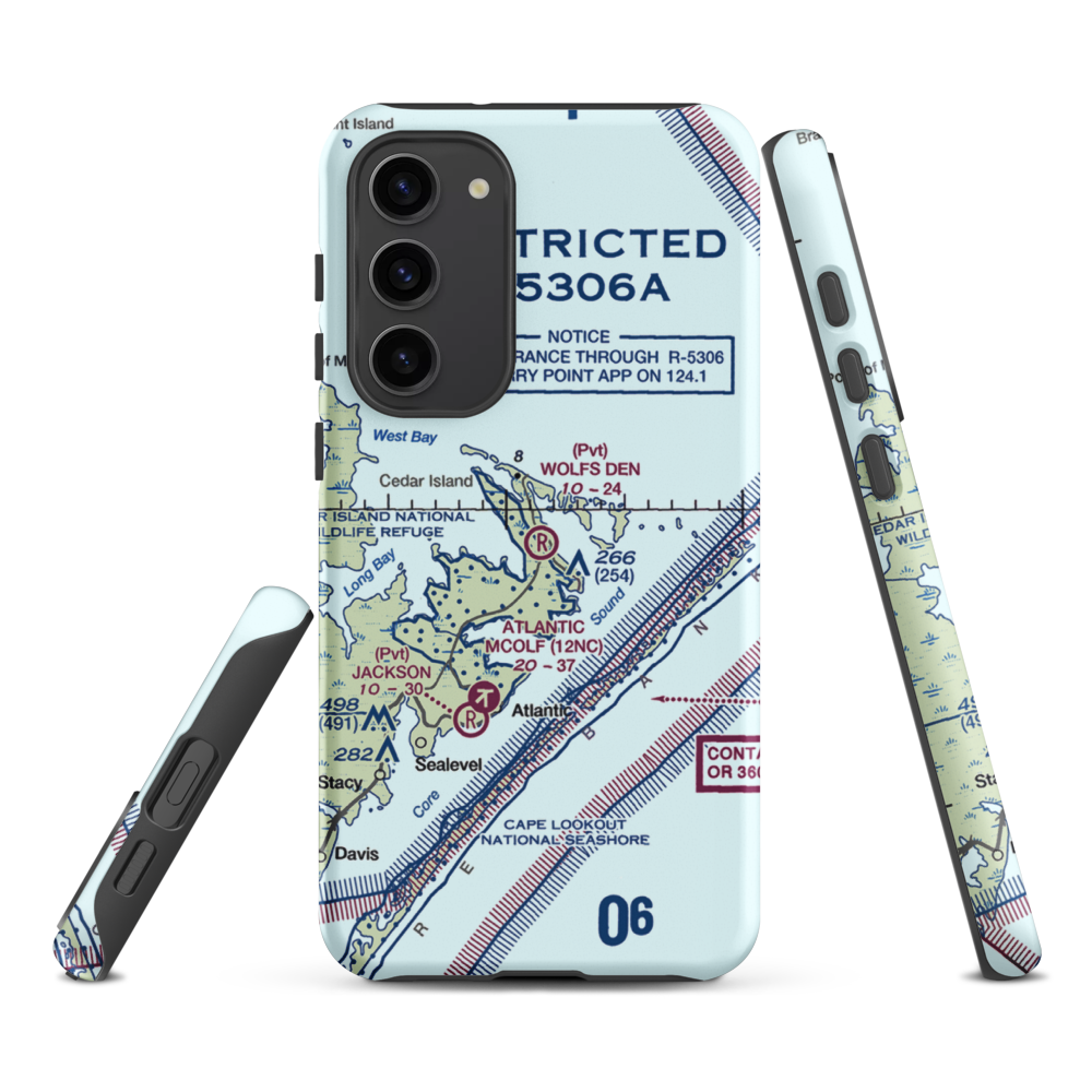 Wolf's Den Airport (NC17) VFR Sectional Samsung Phone Case Samsung Galaxy S23 Plus model shown