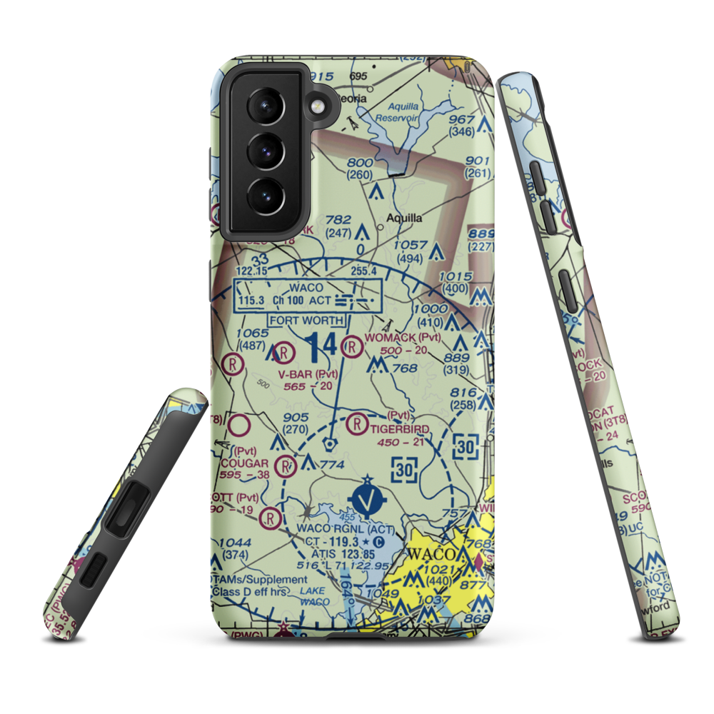 Womack Farm Airport (75TE) VFR Sectional Samsung Phone Case Samsung Galaxy S21 FE model shown
