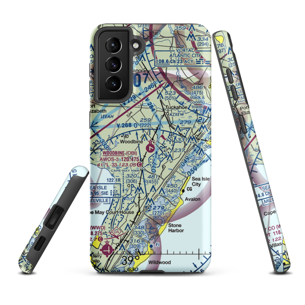 Woodbine Municipal Airport (OBI) VFR Sectional Samsung Phone Case Samsung Galaxy S21 Plus model shown