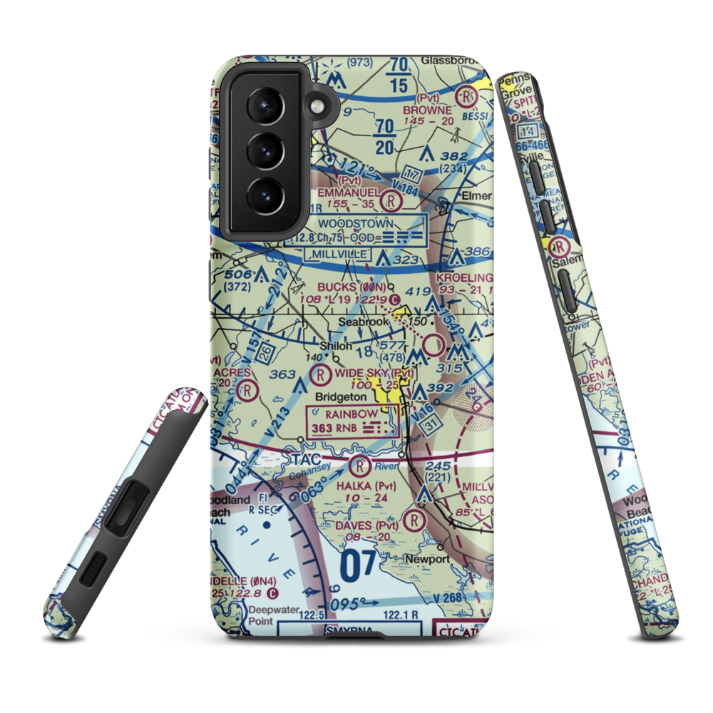 Woodcrest Farms Airstrip (JY17) VFR Sectional Samsung Phone Case Samsung Galaxy S21 Plus model shown