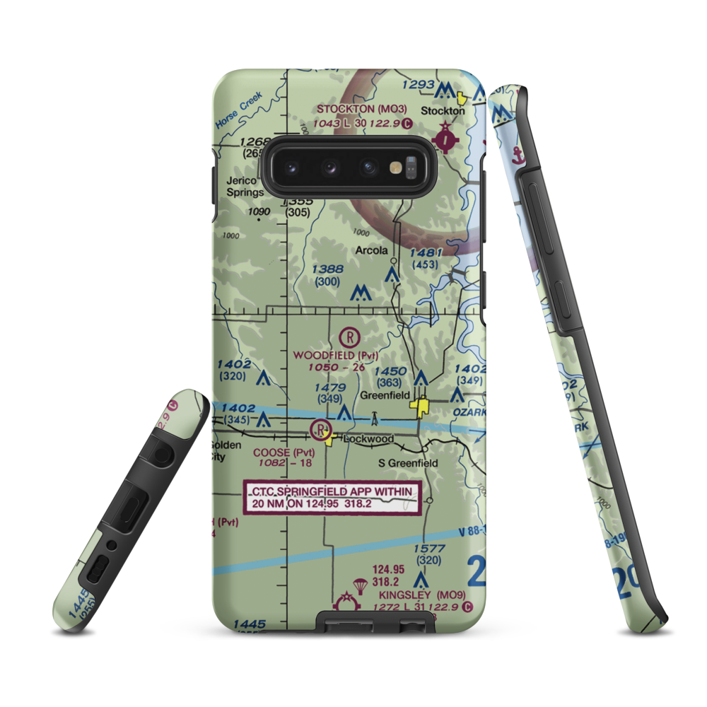 Woodfield Airpark Inc Airport (MU27) VFR Sectional Samsung Phone Case Samsung Galaxy S10 Plus model shown