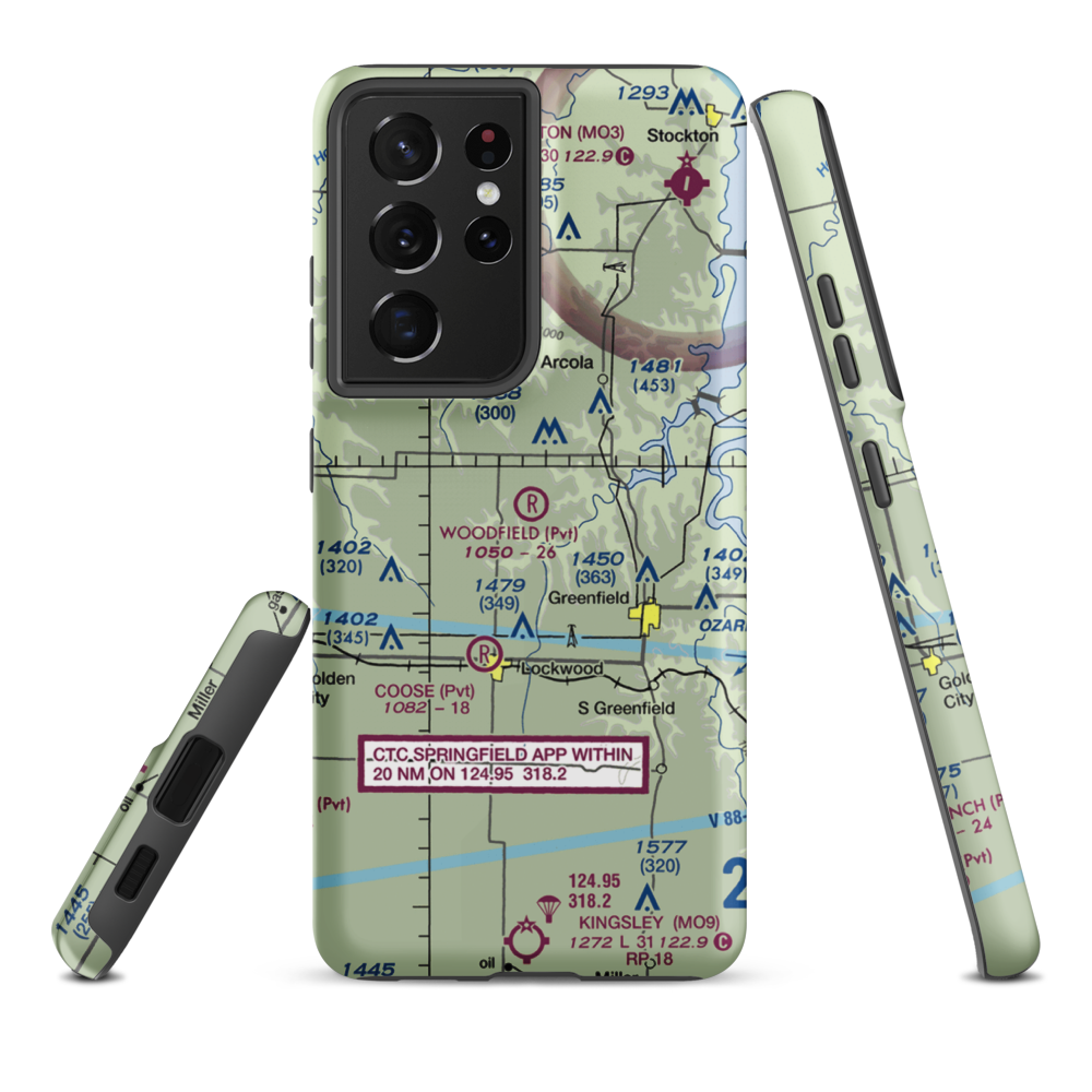 Woodfield Airpark Inc Airport (MU27) VFR Sectional Samsung Phone Case Samsung Galaxy S21 Plus model shown