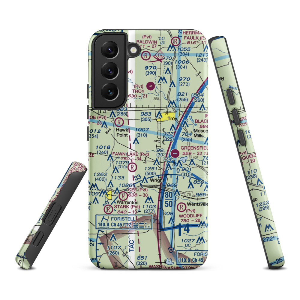 Woodland Airstrip (MU89) VFR Sectional Samsung Phone Case Samsung Galaxy S22 Plus model shown