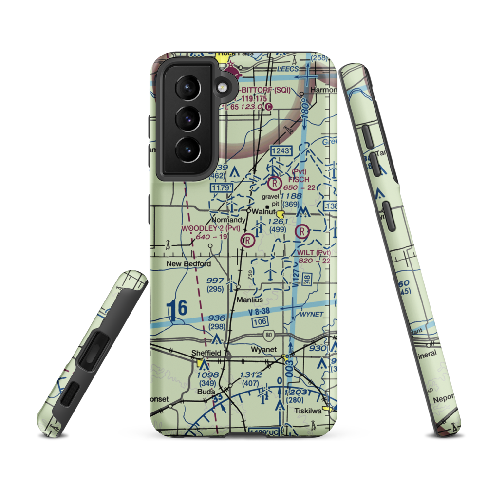 Woodley 2 Airport (5IL8) VFR Sectional Samsung Phone Case Samsung Galaxy S21 FE model shown