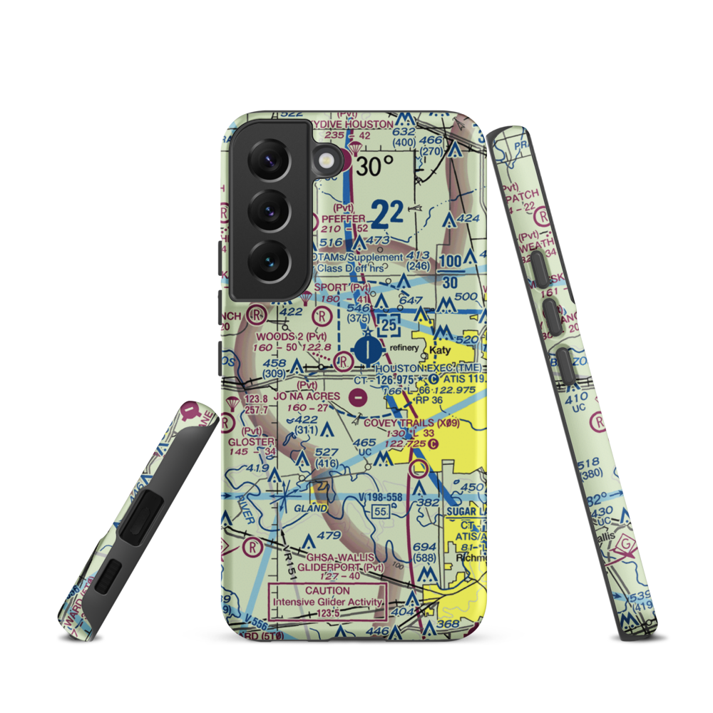 Woods Airport (77TX) VFR Sectional Samsung Phone Case Samsung Galaxy S22 model shown