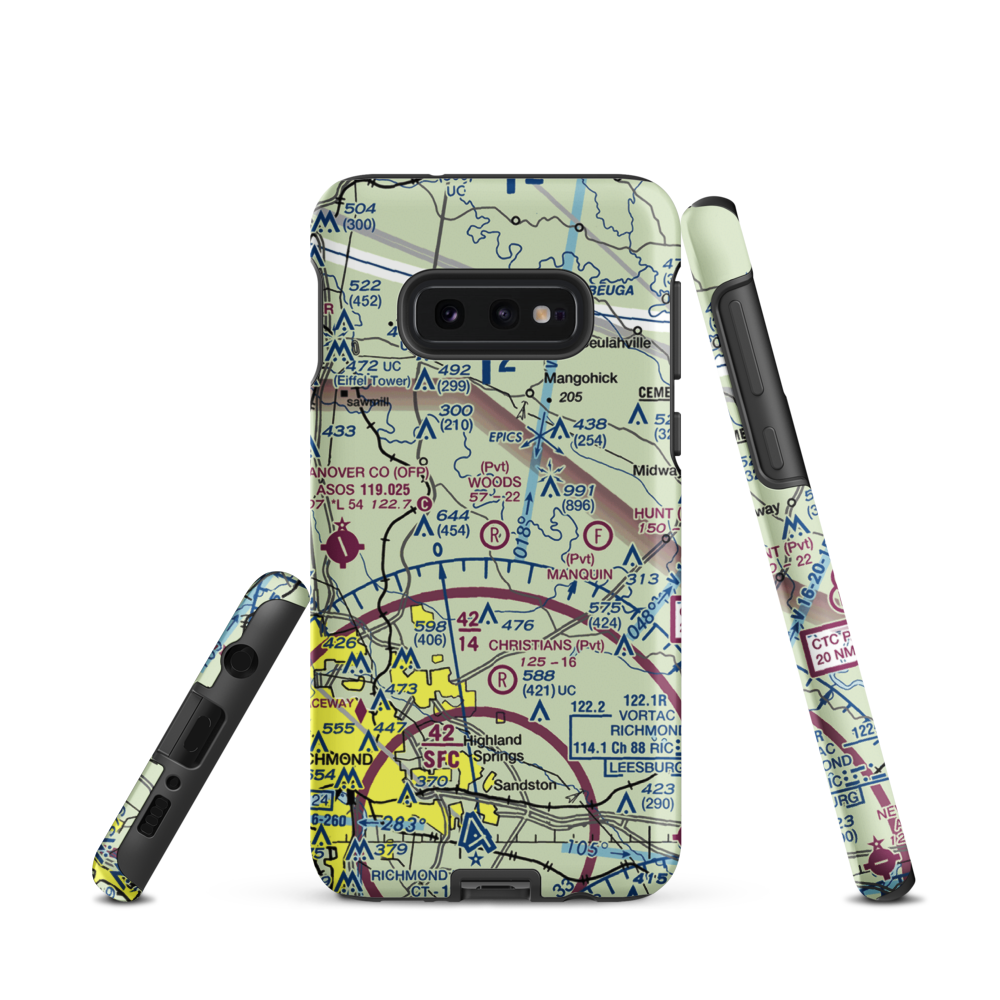 Woods Farm Airstrip (VA50) VFR Sectional Samsung Phone Case Samsung Galaxy S10e model shown