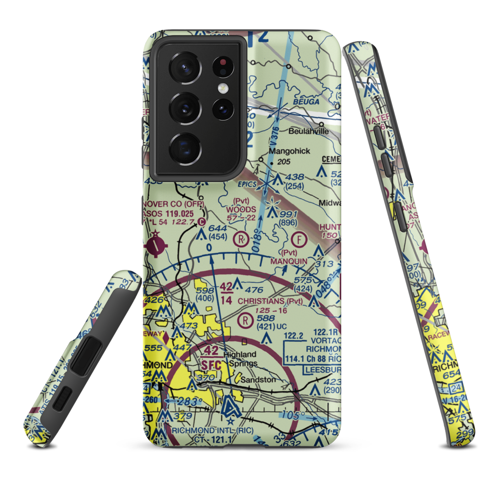 Woods Farm Airstrip (VA50) VFR Sectional Samsung Phone Case Samsung Galaxy S21 Ultra model shown