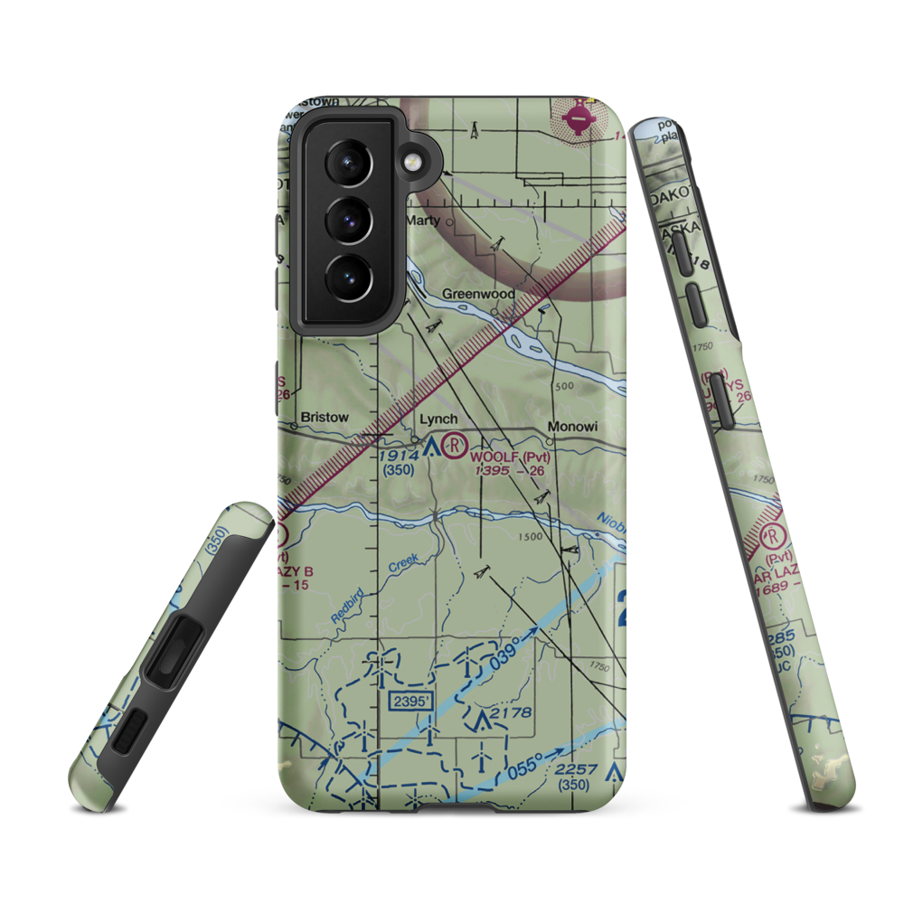 Woolf Brothers Airport (NE06) VFR Sectional Samsung Phone Case Samsung Galaxy S21 FE model shown