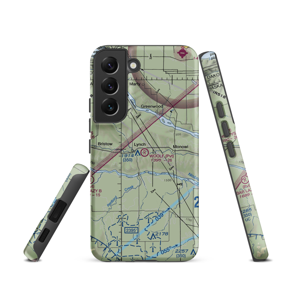 Woolf Brothers Airport (NE06) VFR Sectional Samsung Phone Case Samsung Galaxy S22 model shown