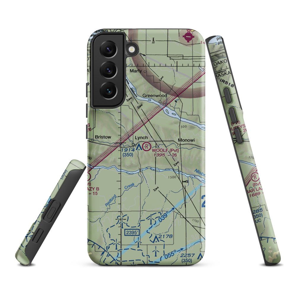Woolf Brothers Airport (NE06) VFR Sectional Samsung Phone Case Samsung Galaxy S22 Plus model shown