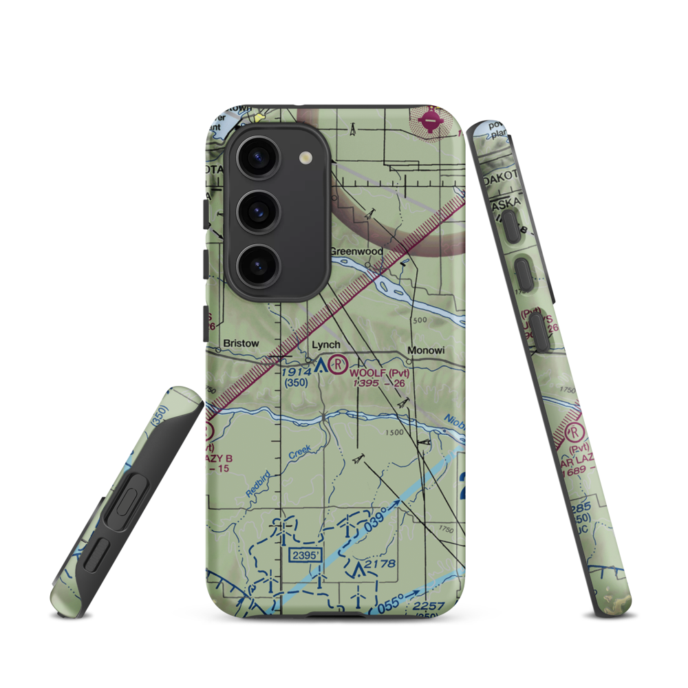 Woolf Brothers Airport (NE06) VFR Sectional Samsung Phone Case Samsung Galaxy S23 model shown