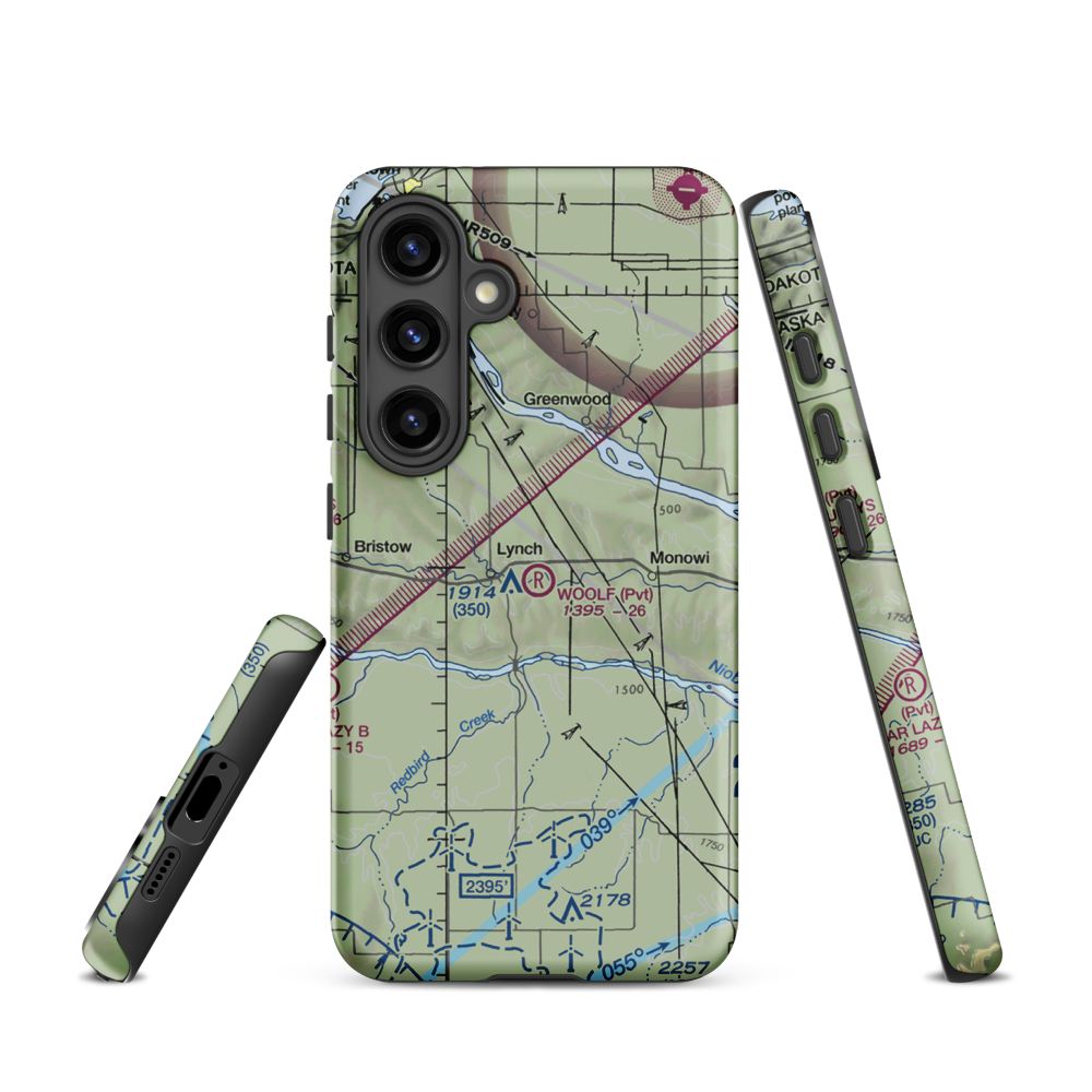 Woolf Brothers Airport (NE06) VFR Sectional Samsung Phone Case Samsung Galaxy S24 model shown