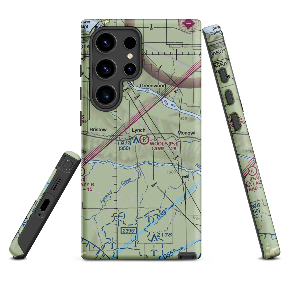 Woolf Brothers Airport (NE06) VFR Sectional Samsung Phone Case Samsung Galaxy S24 Ultra model shown